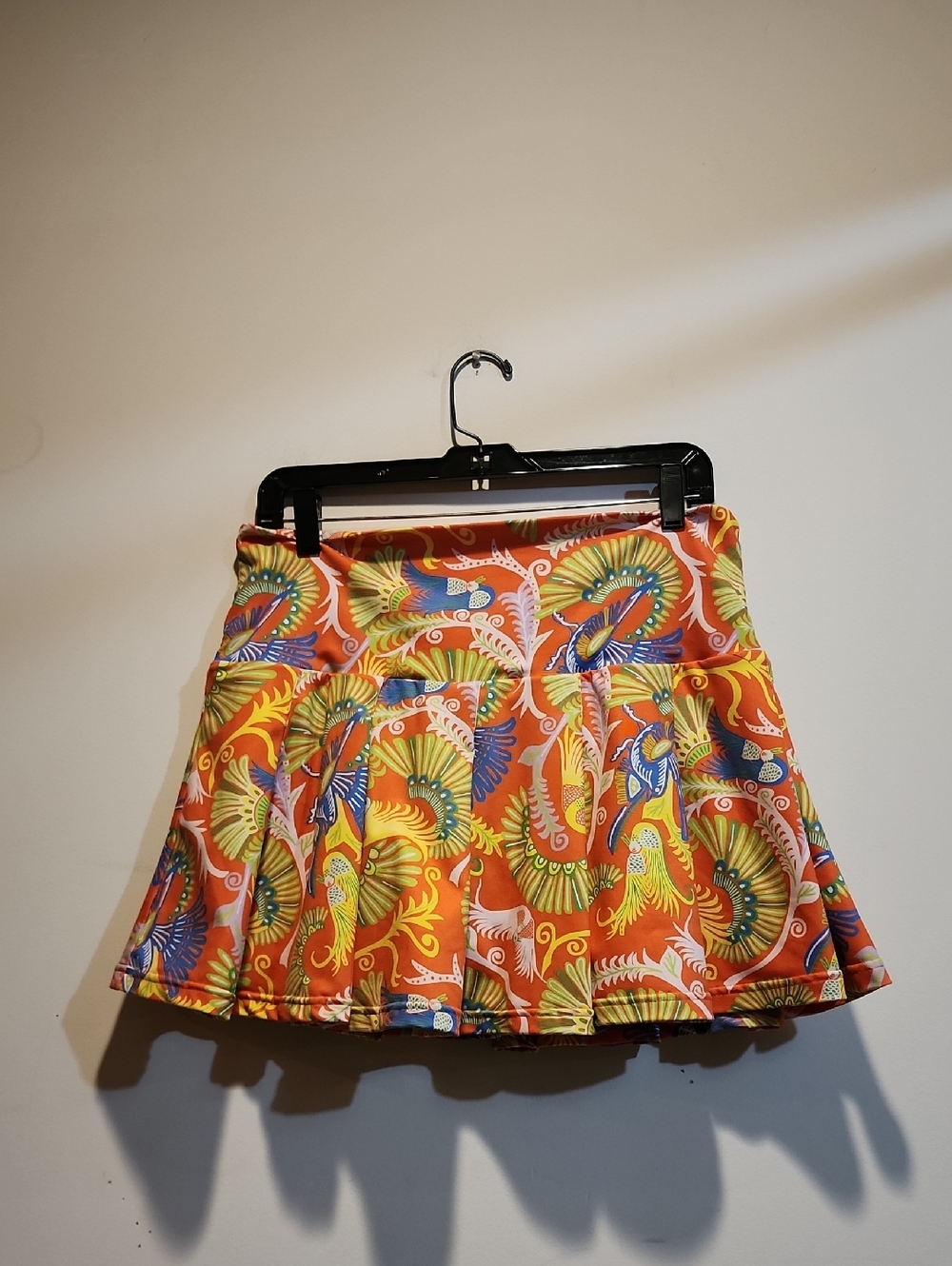 Bold Orange Bird-Print Athletic Skirt